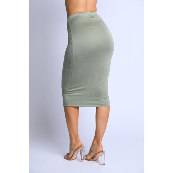 Women's Solid Casual Stretch Bodycon Elastic High Waist Pencil Midi Skirt Cute - Picture 6 of 11